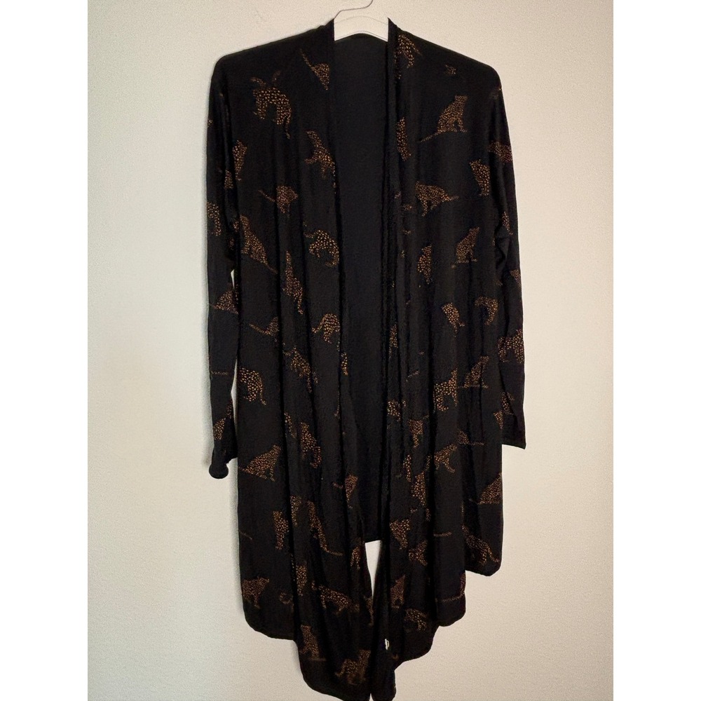 Black Leopard Print Open Front Cardigan Metallic Copper Longline Sweater Womens